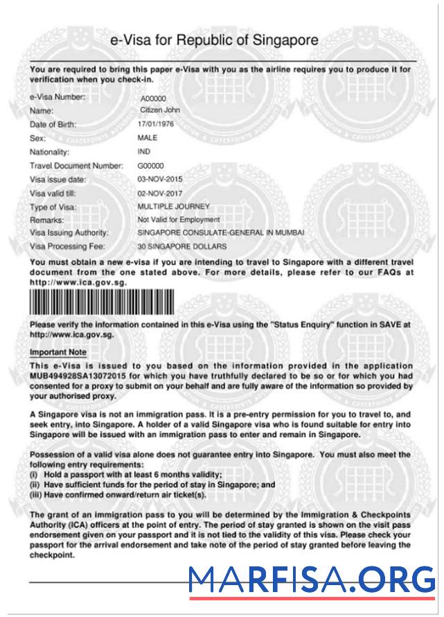 Downloadable Singapore e visa download for verification